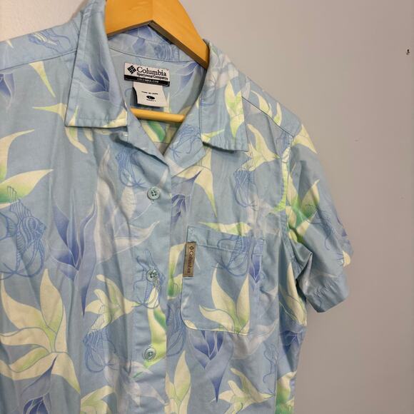 Vtg Columbia Hawaiian Shirt Pastel Blue Tropical Outdoor Top L | Light Spring - Picture 3 of 7